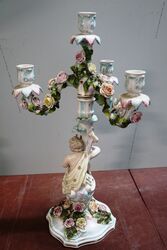 19th Century Antique German Porcelain 3 Branch Candelabra 