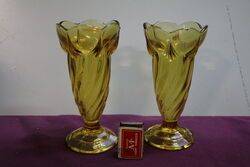 Pair of Art Deco Amber Glass Swirl Shape Vases  