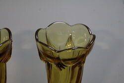 Pair of Art Deco Amber Glass Swirl Shape Vases  