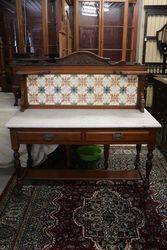 Antique Marble Top Tiled Back Wash Stand, #