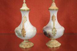 Pair Of Royal Worcester Harry Stinton Vases On Stands C1908