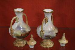 Pair Of Royal Worcester Harry Stinton Vases On Stands C1908