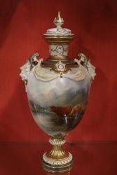 Royal Worcester Lidded Vase with Highland Cattle By JStinton c1924