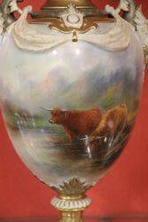 Royal Worcester Lidded Vase with Highland Cattle By JStinton c1924