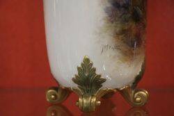 Royal Worcester Highland Cattle Pierced Vase by JStinton C1919