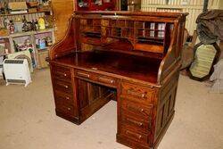 Quality Antique Oak Roll Top Desk. #