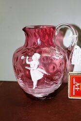 Antique Ruby Dimple Glass Mary Gregory Jug 