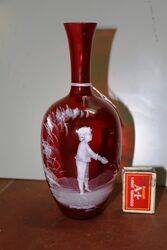 Antique Ruby Glass Mary Gregory Bottle Vase #