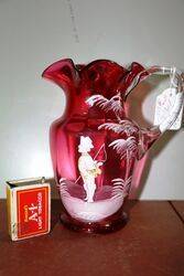 Antique Ruby Glass Mary Gregory Jug 