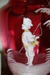 Antique Ruby Glass Mary Gregory Jug 