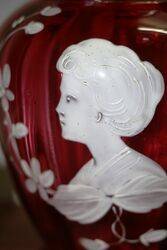 Antique Ruby Glass Mary Gregory Portrait Jug 