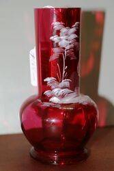 Small Antique Ruby Glass Mary Gregory Vase 