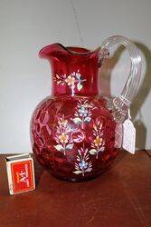 Stunning Large Antique Dimple Ruby Glass Jug. #