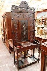 Antique Carved Oak Hallstand Complete with Drip Trays 