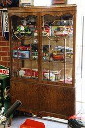 A Quality 1930's Burr Walnut 2 Door Display Cabinet. #