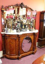 Stunning Antique Burr Walnut Mirror Back Credenza 