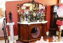 Stunning Antique Burr Walnut Mirror Back Credenza 