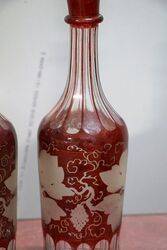 Three Matching Antique Bohemian Flash Ruby Decanters 