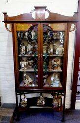 Stunning Antique Art Nouveau 2 Door Inlaid Display Cabinet. #