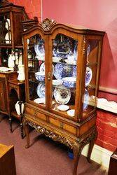 1950s Queen Ann Style Burr Walnut 2 Door Display Cabinet. #