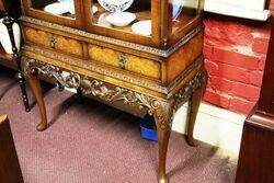 1950s Queen Ann Style Burr Walnut 2 Door Display Cabinet 