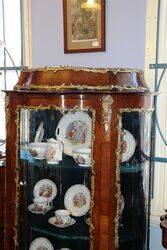 Antique French Marquetry Serpentine Vitrine c1880 