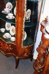 Antique French Marquetry Serpentine Vitrine c1880 