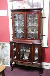 Antique Small Mahogany 4 Door Parlor Cabinet. #