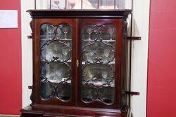 Antique Small Mahogany 4 Door Parlor Cabinet 