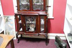 Antique Small Mahogany 4 Door Parlor Cabinet 