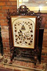 Stunning Victorian Carved Walnut Fire Screen.#