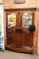 Antique French Walnut Twin Mirror Back Hall Stand 