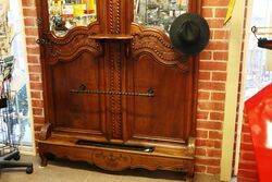 Antique French Walnut Twin Mirror Back Hall Stand 