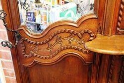 Antique French Walnut Twin Mirror Back Hall Stand 