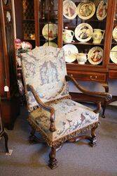 Stunning Antique Tapestry Covered Fruitwood Arm Chair .#