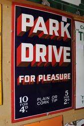 Vintage Park Drive For Pleasure Enamel Sign   mint 