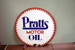 Vintage PRATTS Motor Oil Circular Double Sided Enamel Sign 