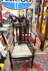 Pair of Antique English Carved Oak Carver Chairs 