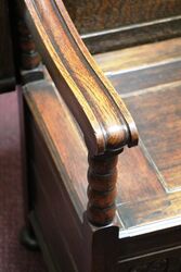 Early C20th English Oak 2 Seater Monks Bench