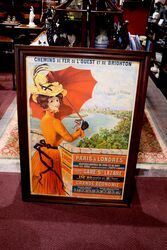 A Large Framed French Railway Pictorial Advertising Poster. #