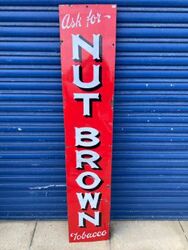 Vintage Nut Brown Tobacco Vertical Strip Enamel Sign 