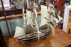 Large 3 Mast Model Sailing Ship in Glass Case 