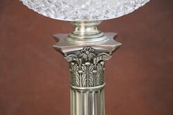 Antique Irish Silver Plated Corinthian Column Banquet Lamp 