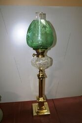 Late C19th Brass Column Oil Lamp. # 