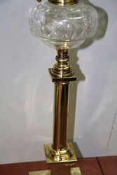 Late C19th Brass Column Oil Lamp  