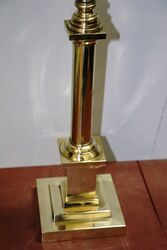 Late C19th Brass Column Oil Lamp  