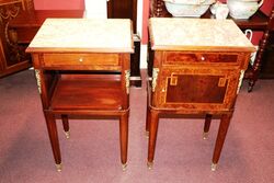 Pair of Late C19th French Marble Top Bedside Cabinets 