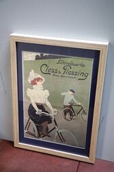 Original Vintage Cless and Plessing Bicycles Framed Advertising Print 