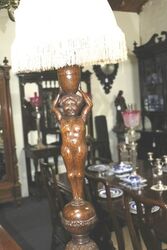 Rare Wooden Carved Oak Figural Italianate Floor Lamp 