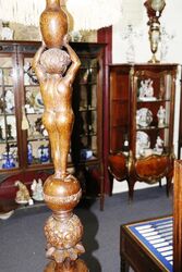 Rare Wooden Carved Oak Figural Italianate Floor Lamp 